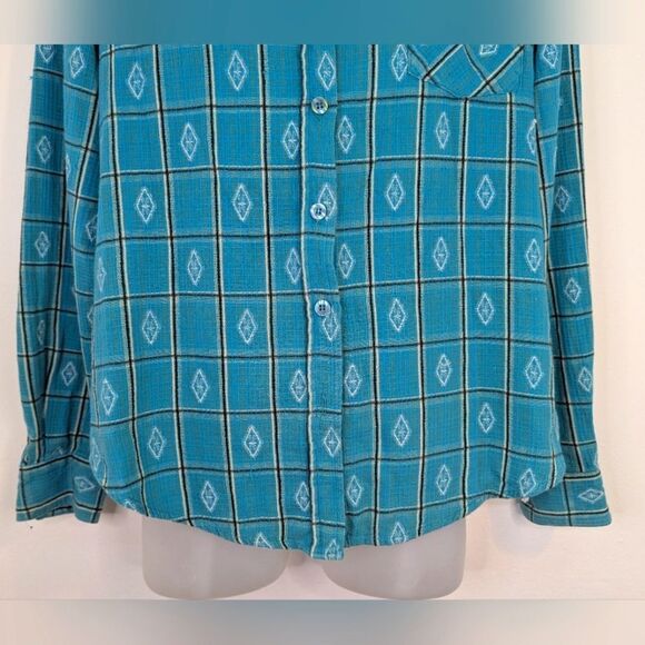 VTG Roughrider Teal Diamond Rodeo Cowboy Countryside Western Desert Button Up L - Picture 3 of 9